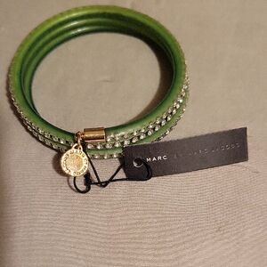 Marc By Marc Jacobs Green Bangle Studded Bracelet With Gold Colored Charm